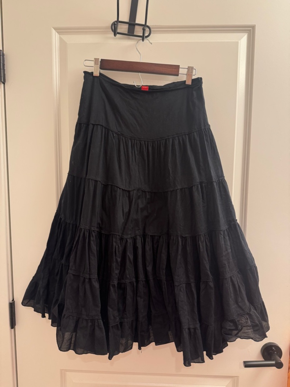 Black Tiered Cotton Boho Skirt - Women